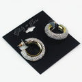 Thick Pave & Metal Open Hoop Earrings