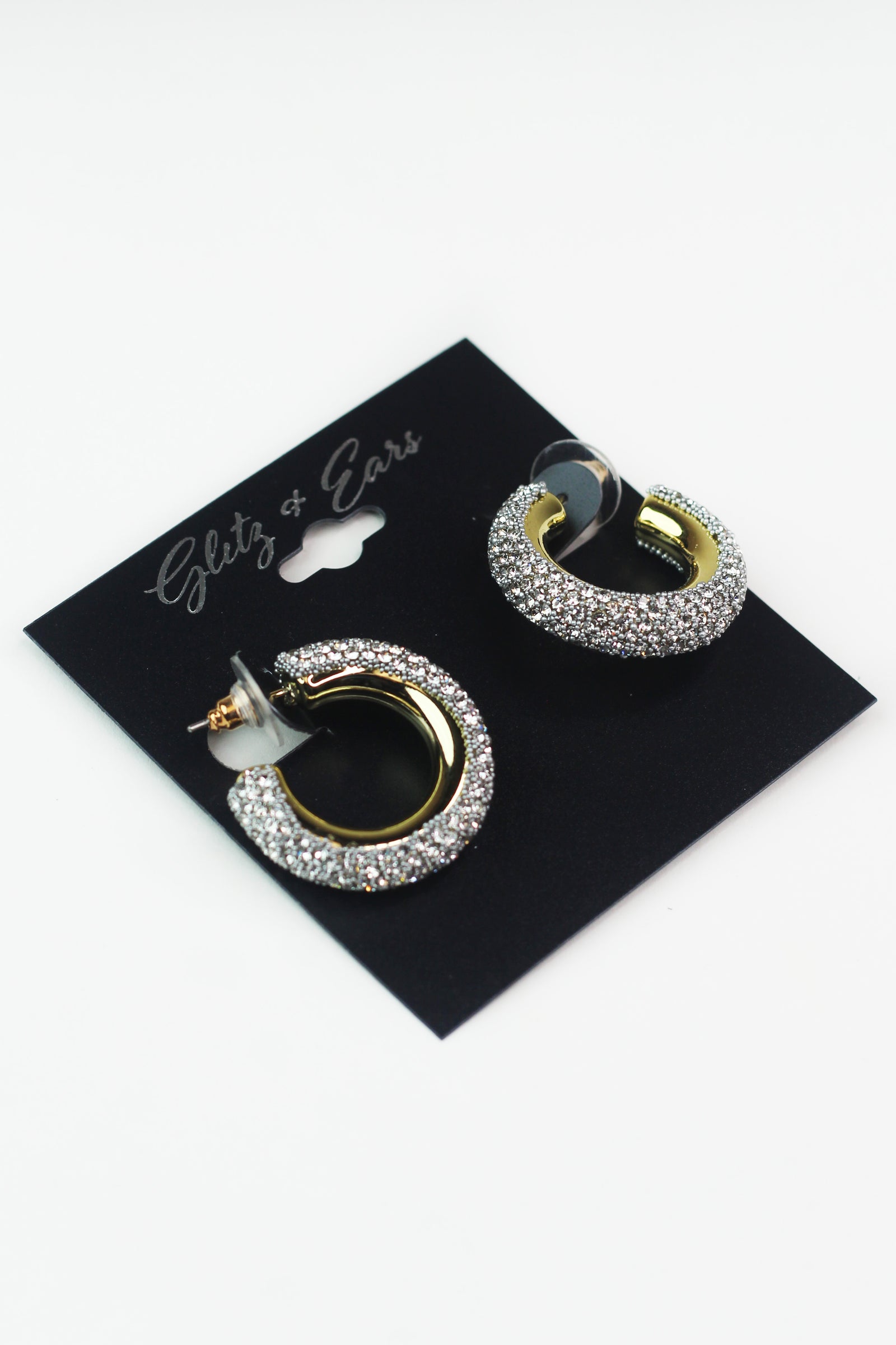 Thick Pave & Metal Open Hoop Earrings