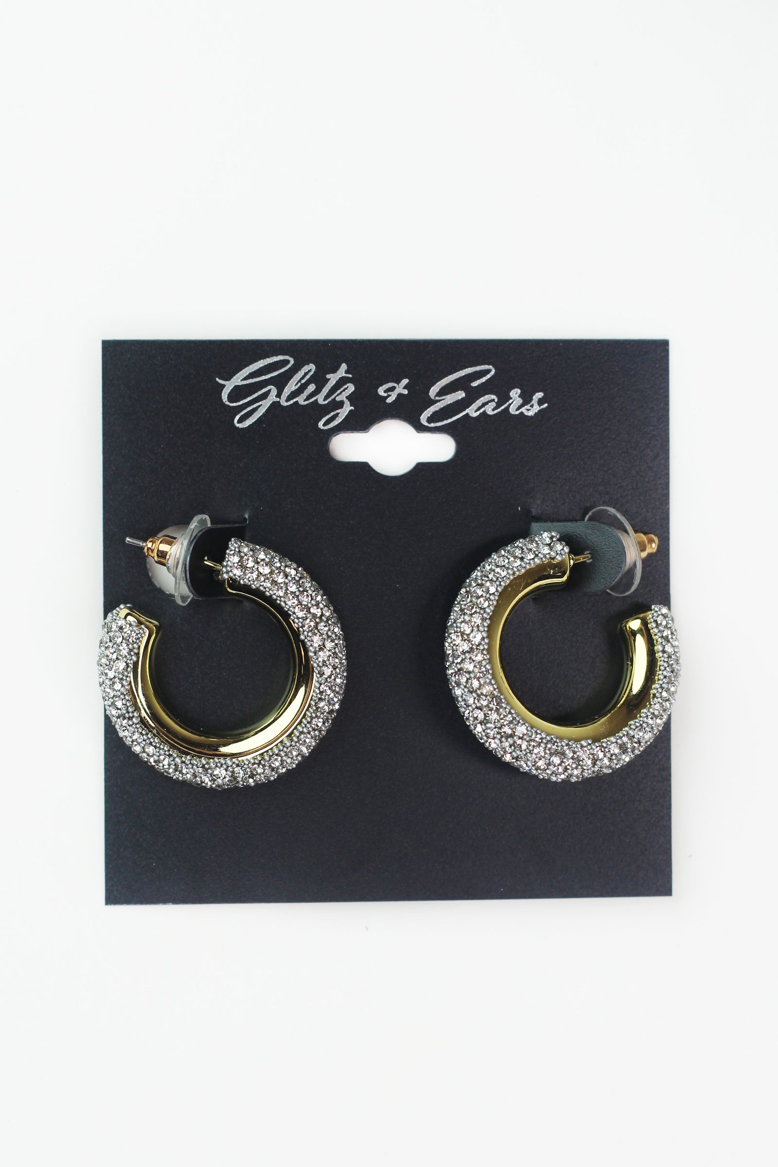 Thick Pave & Metal Open Hoop Earrings