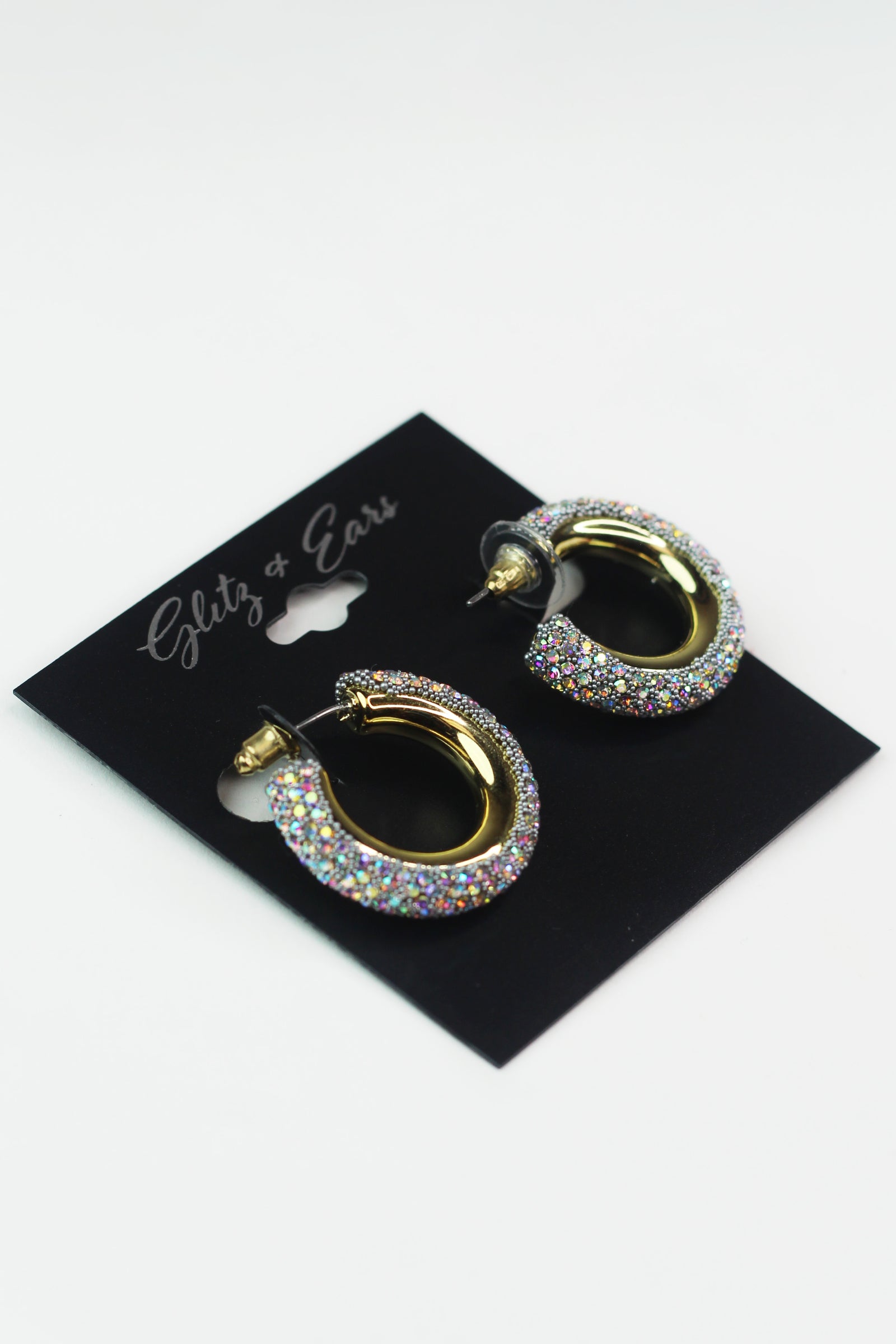 Thick Pave & Metal Open Hoop Earrings