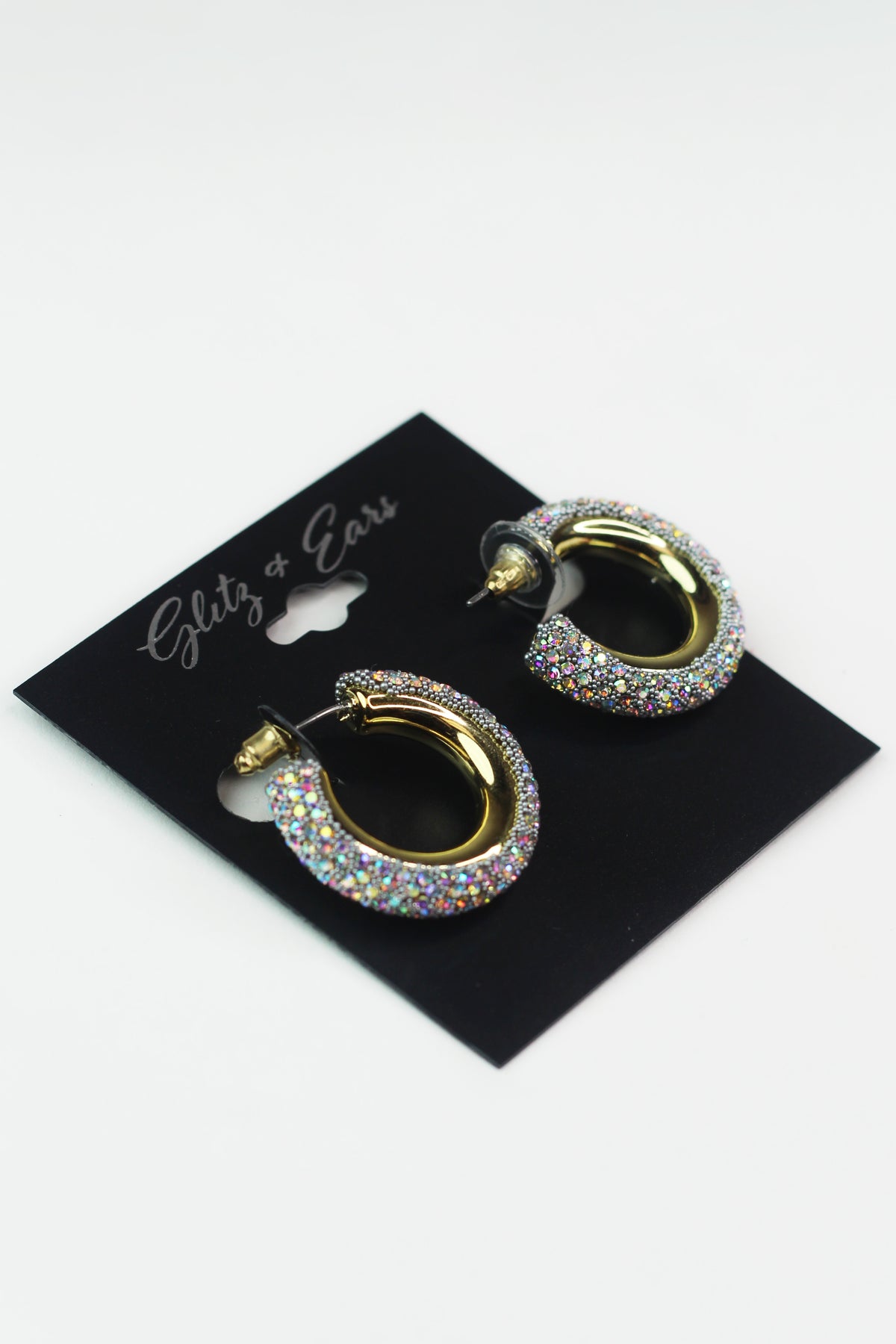Thick Pave & Metal Open Hoop Earrings