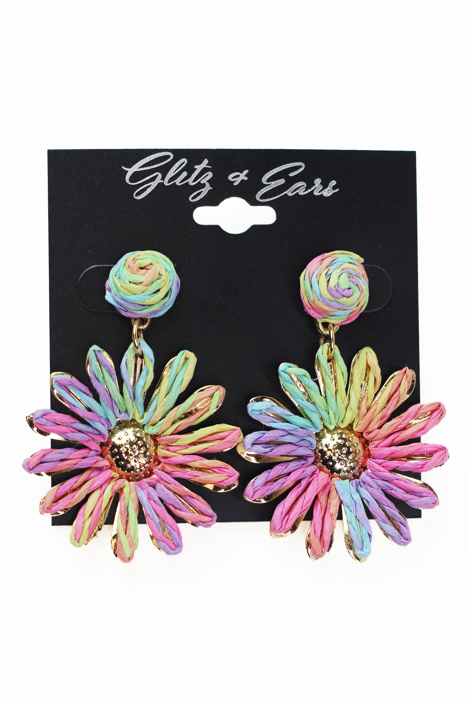 Knot & Dangling Flower Raffia Earrings