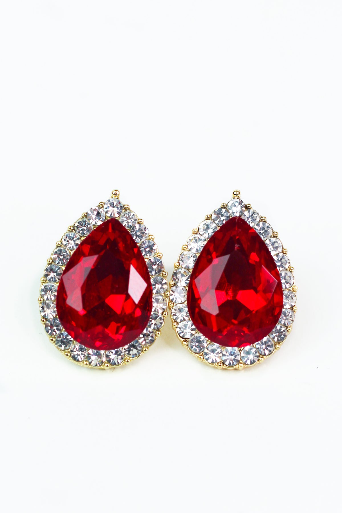 Rhinestone Trimmed Large Teardrop Clip On Earrings