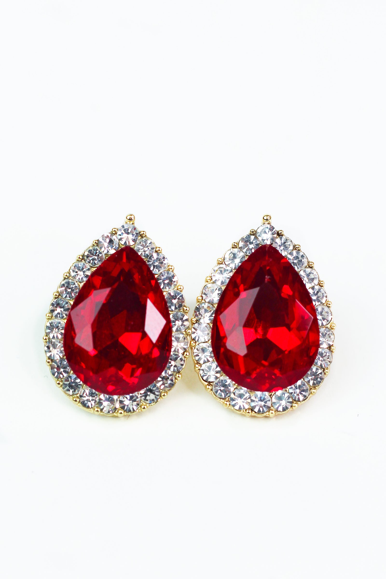Rhinestone Trimmed Large Teardrop Clip On Earrings