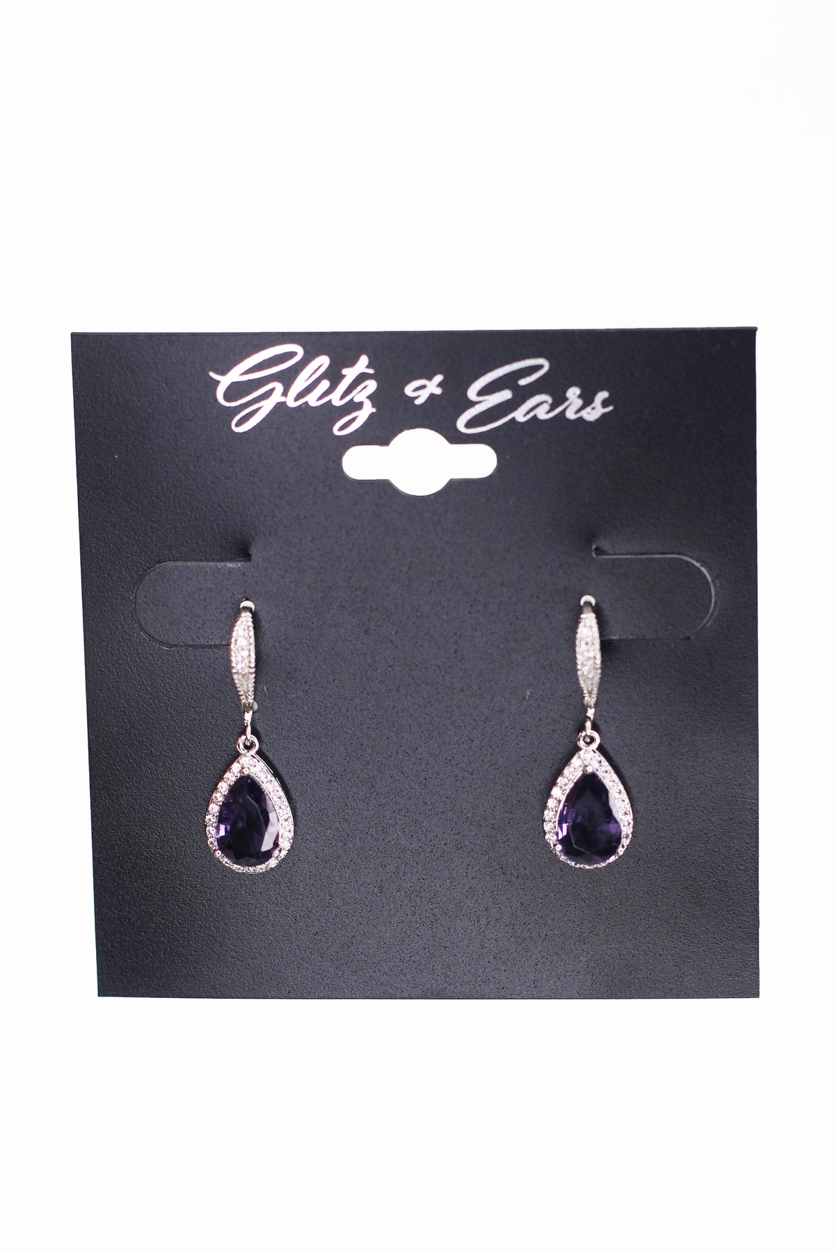 Small Pave Teardrop Stone Fish Hook Earrings