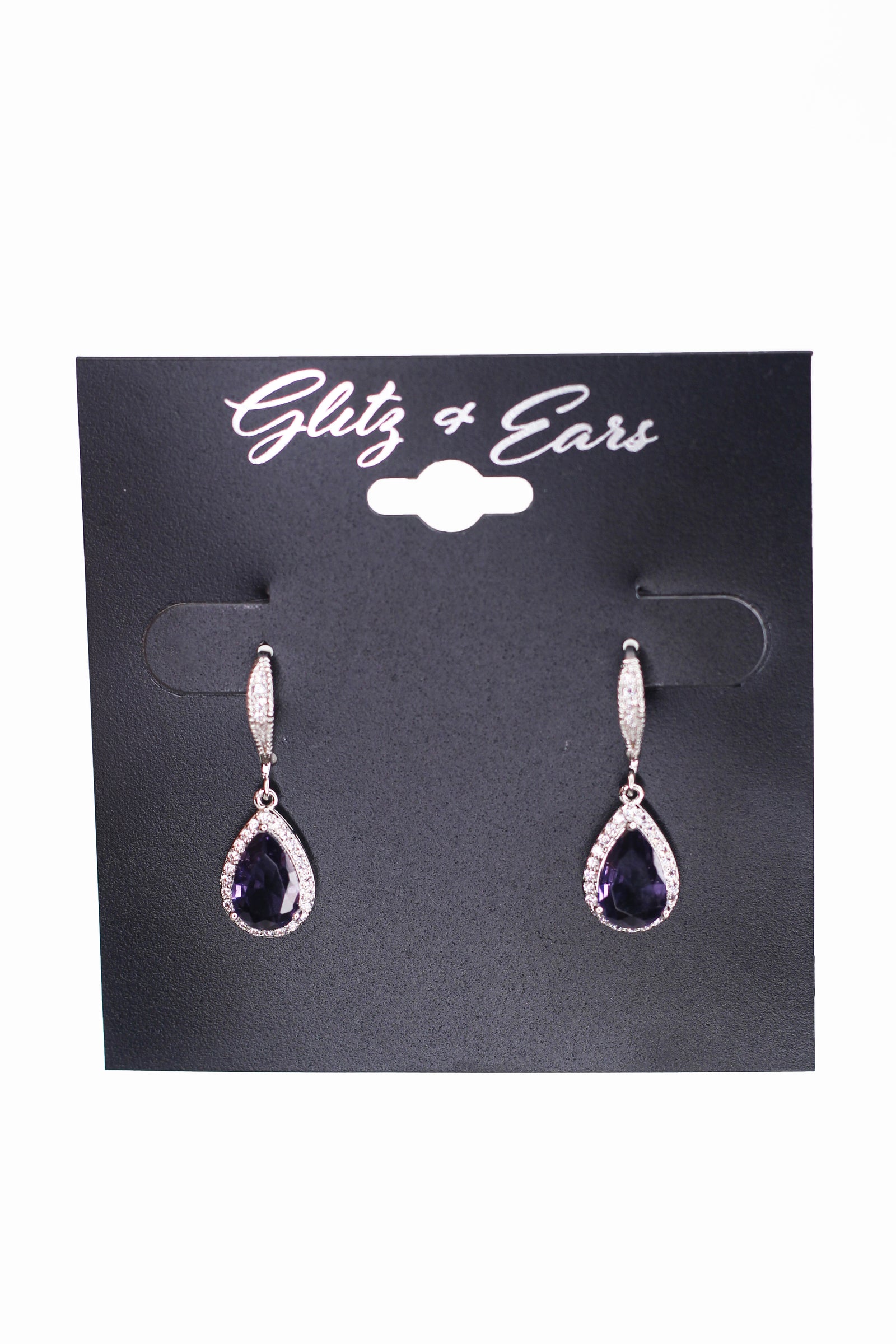 Small Pave Teardrop Stone Fish Hook Earrings