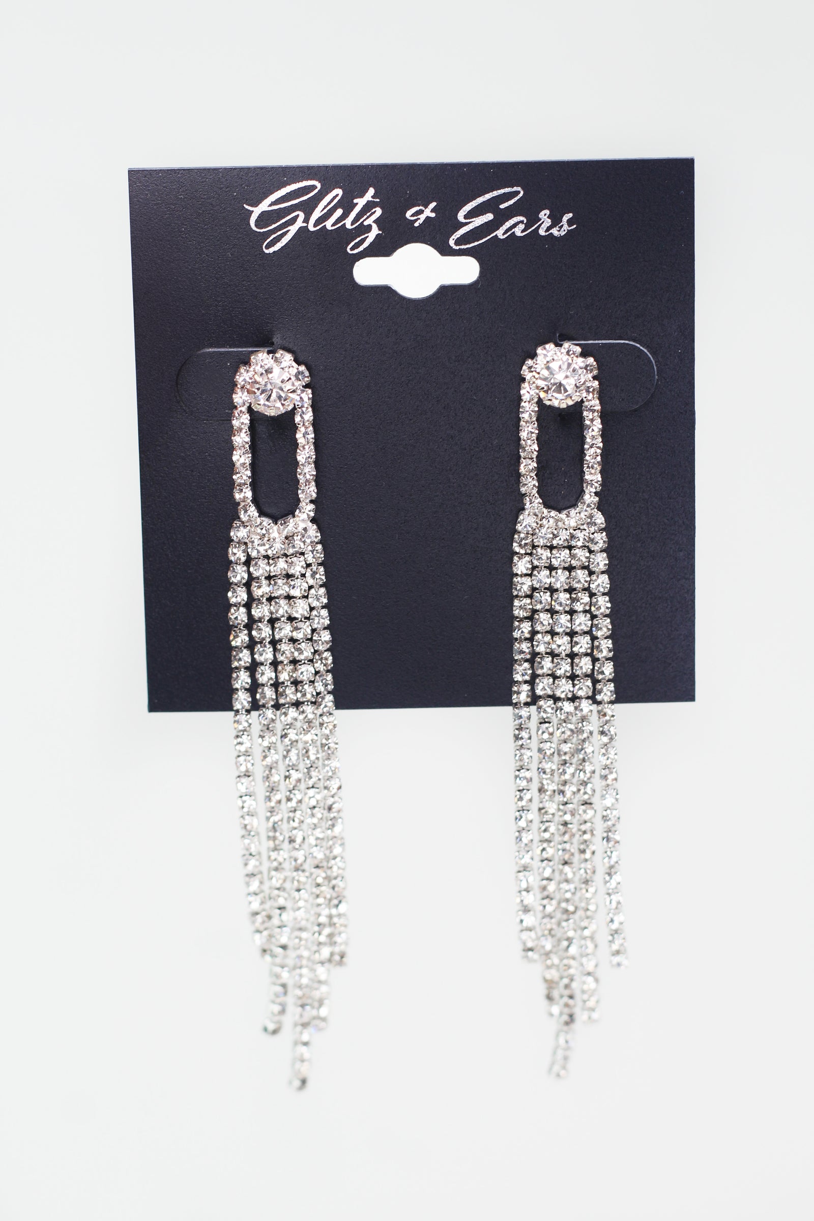 Open Oval & Dangles Rhinestone Earrings