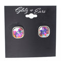 Metal Trimmed Square Rhinestone Stud Earrings