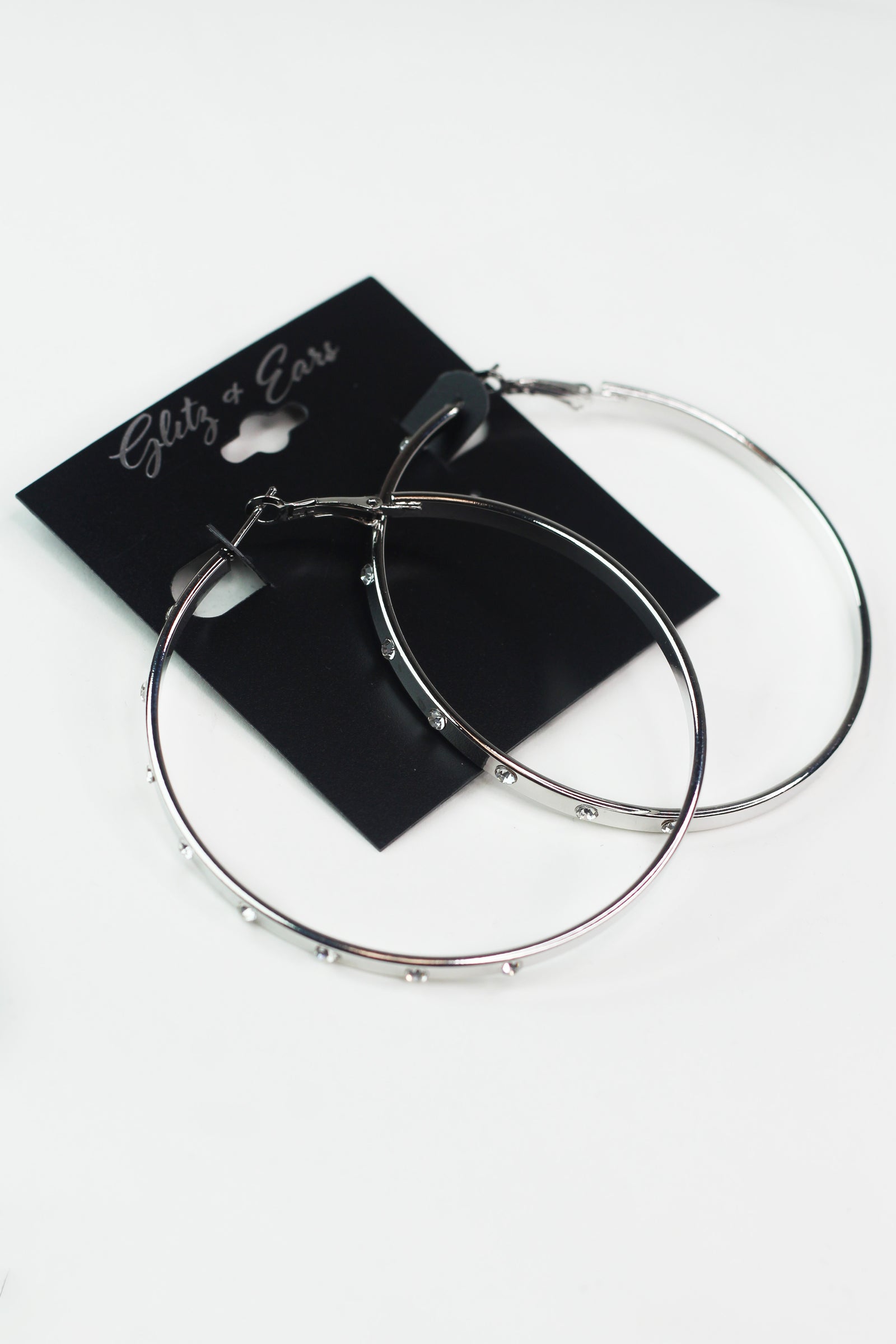 Spaced Stones Lever Back XL Hoop Earrings