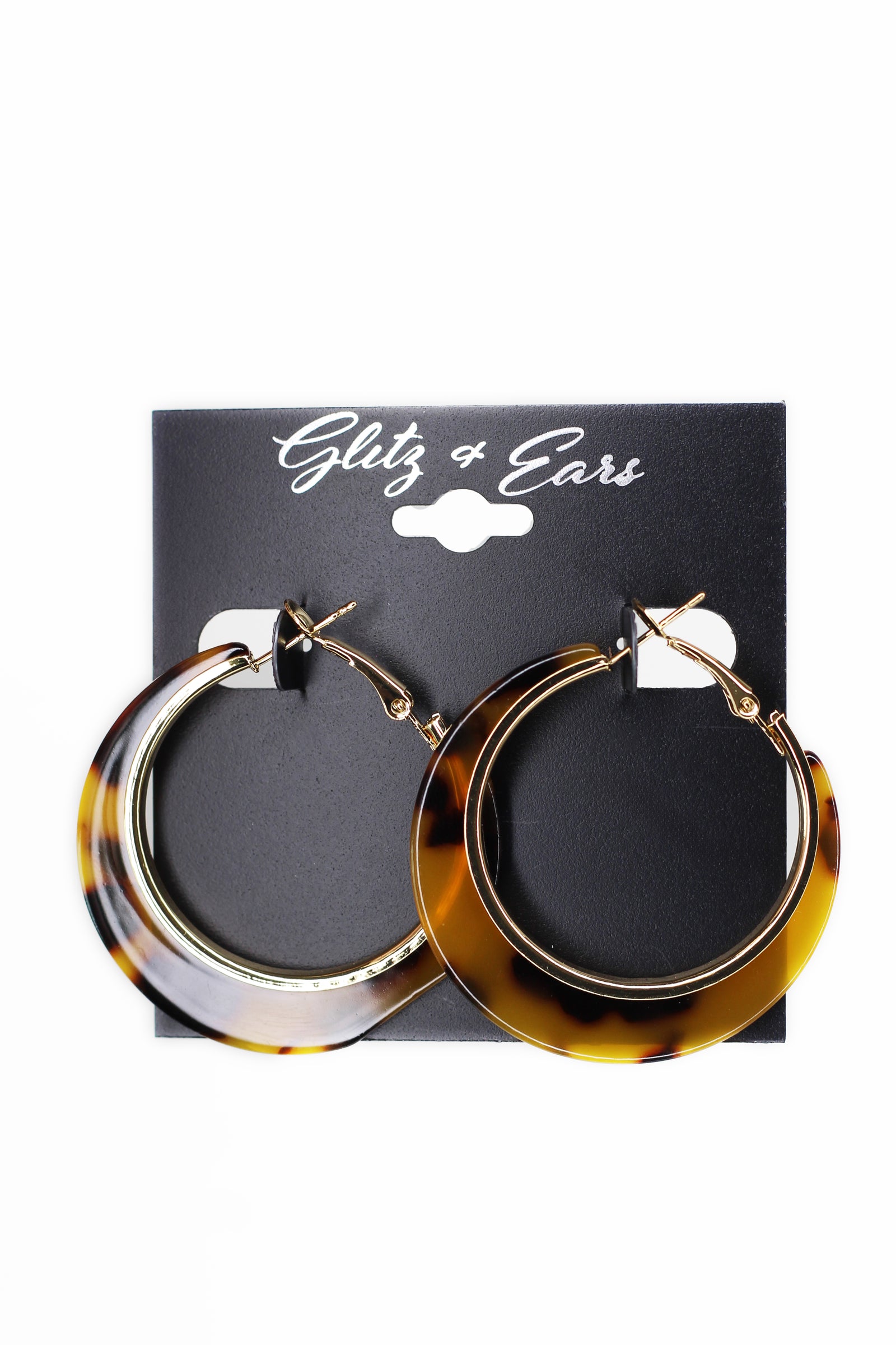 Tortoise Lever Back Hoops w/ Gold Trim