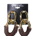 Large Textured Chain Earrings w/ Faux Leather Wrap
