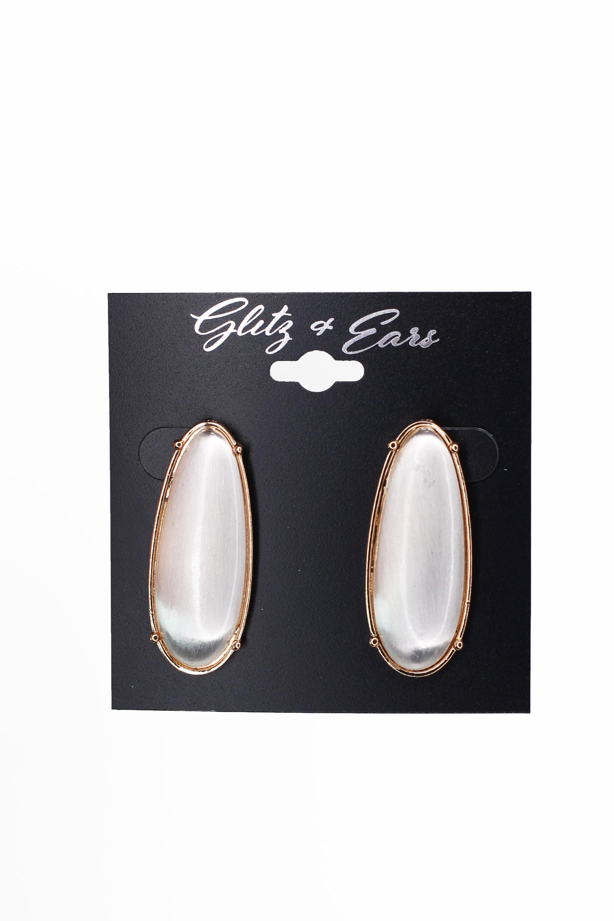 Metal Trimmed Long Oval Earrings