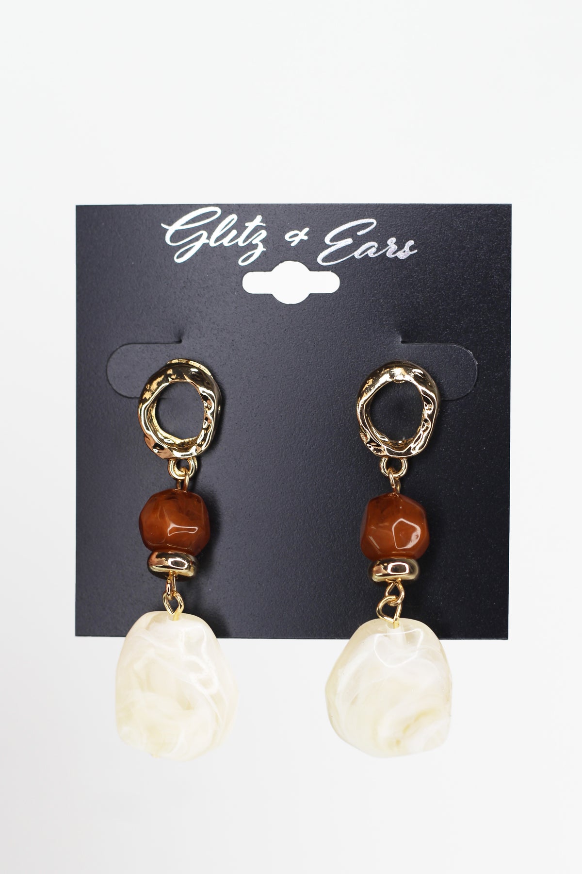 Textured Circle w/ Round & Large Bead Dangling Earrings