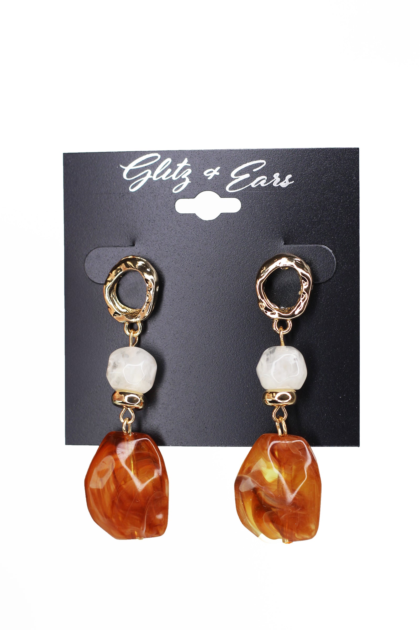 Textured Circle w/ Round & Large Bead Dangling Earrings