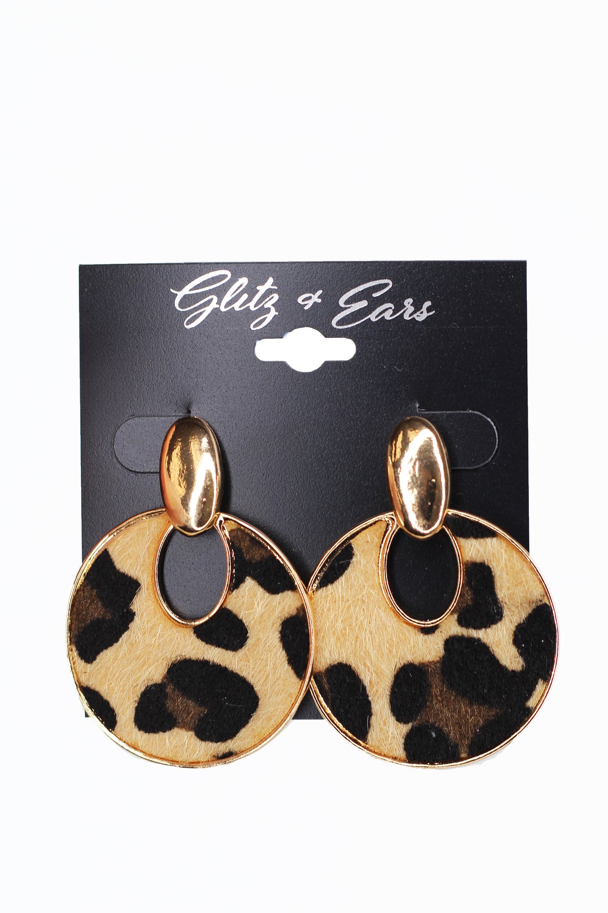 Metal Oval &amp; Leopard Circle Earrings