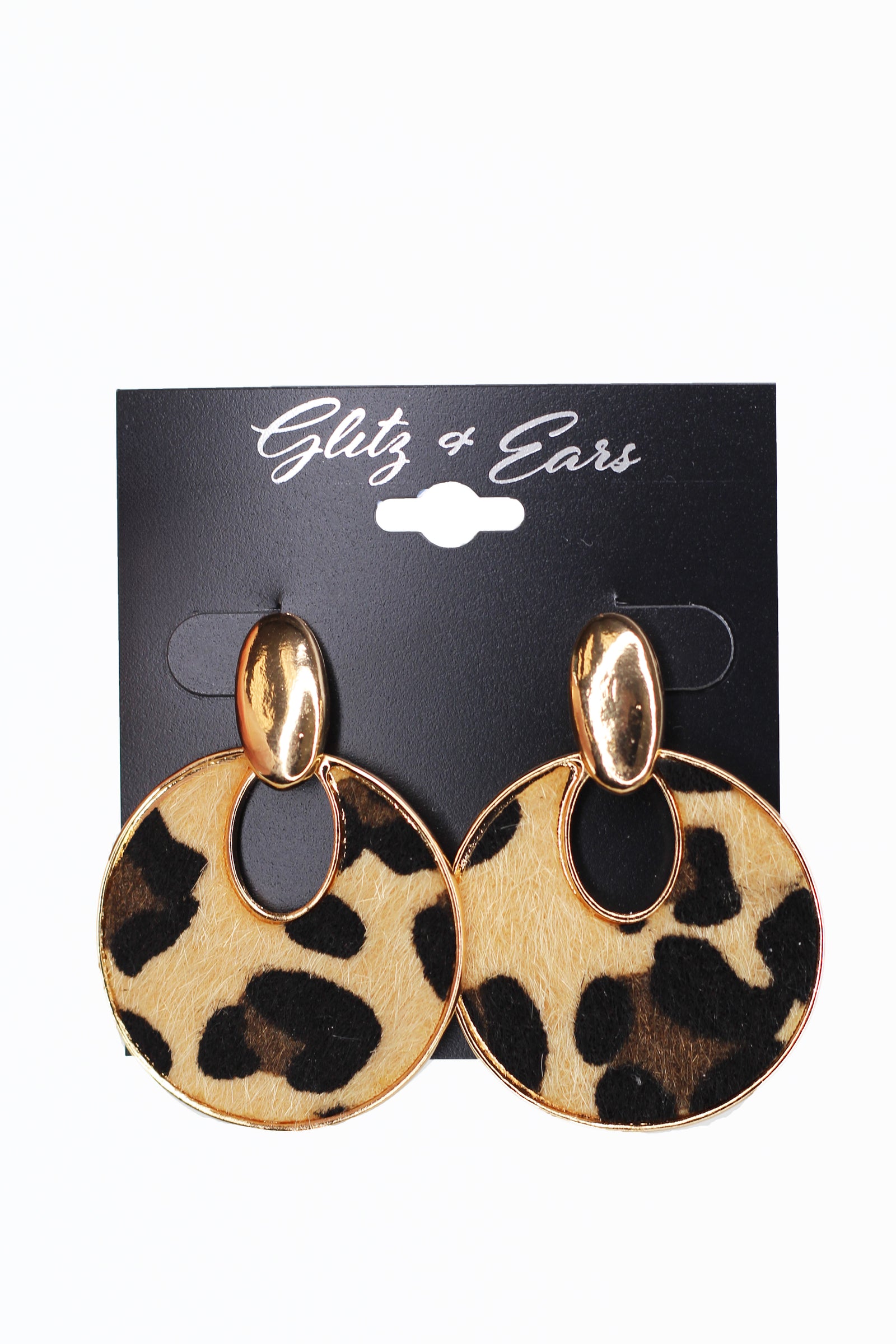 Metal Oval & Leopard Circle Earrings