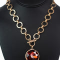 Hammered Chain Toggle Necklace w/ Chunky Round Gemstone Pendant