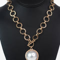 Hammered Chain Toggle Necklace w/ Chunky Round Gemstone Pendant