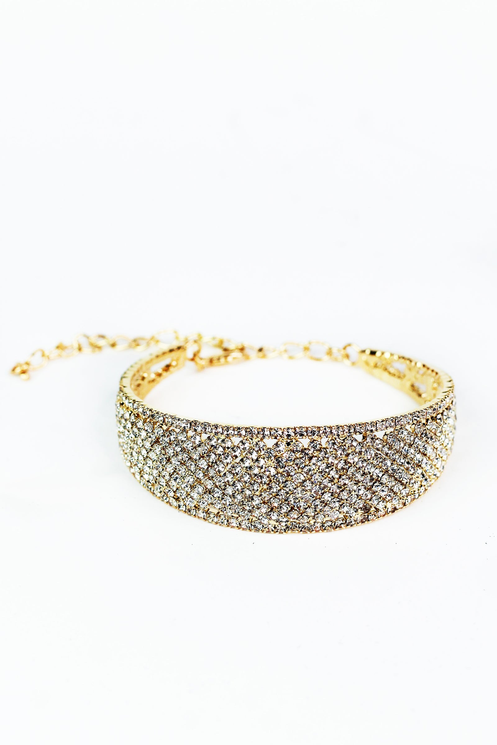 All Rhinestone Bracelet w/ Small Cutouts & Chain