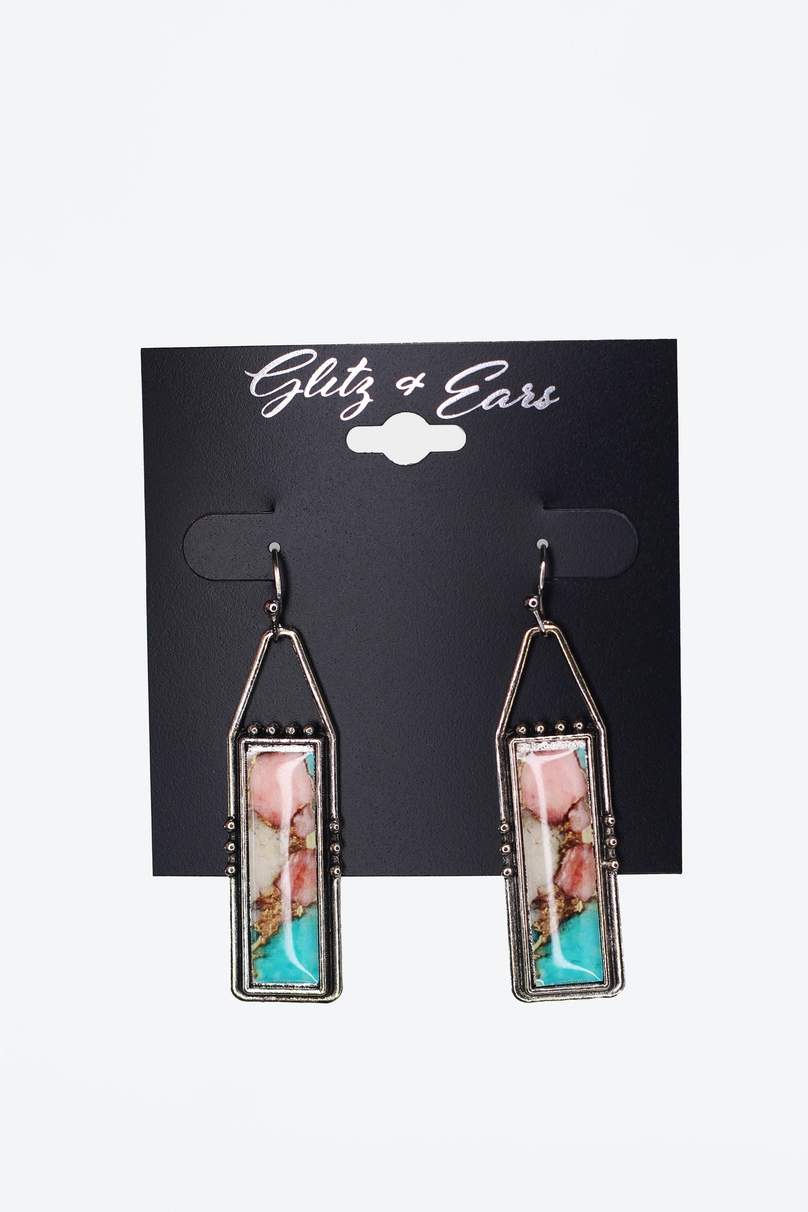 Rectangle Fish Hook Earrings w/ Colorful Center