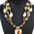 3 Strand Acrylic Bead Necklace w/ Round Pendant