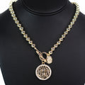 Round Bead Toggle Necklace w/ Coins & Pave Trim