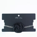 3 Row Rhinestone Choker w/ Satin Rose Center