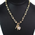 U-Link Necklace w/ Heart Lock & Key Charms & Pave Accents