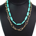 2 Strand Metal Link Chain & Oval Beads Necklace