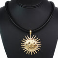 Faux Leather Cord Necklace w/ Hammered Sun Pendant