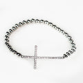 Round Bead & Sideways Pave Cross Stretch Bracelet
