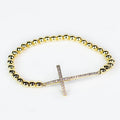 Round Bead & Sideways Pave Cross Stretch Bracelet