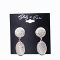 Brushed Metal Circle & Oval Earrings w/ Pave Accents