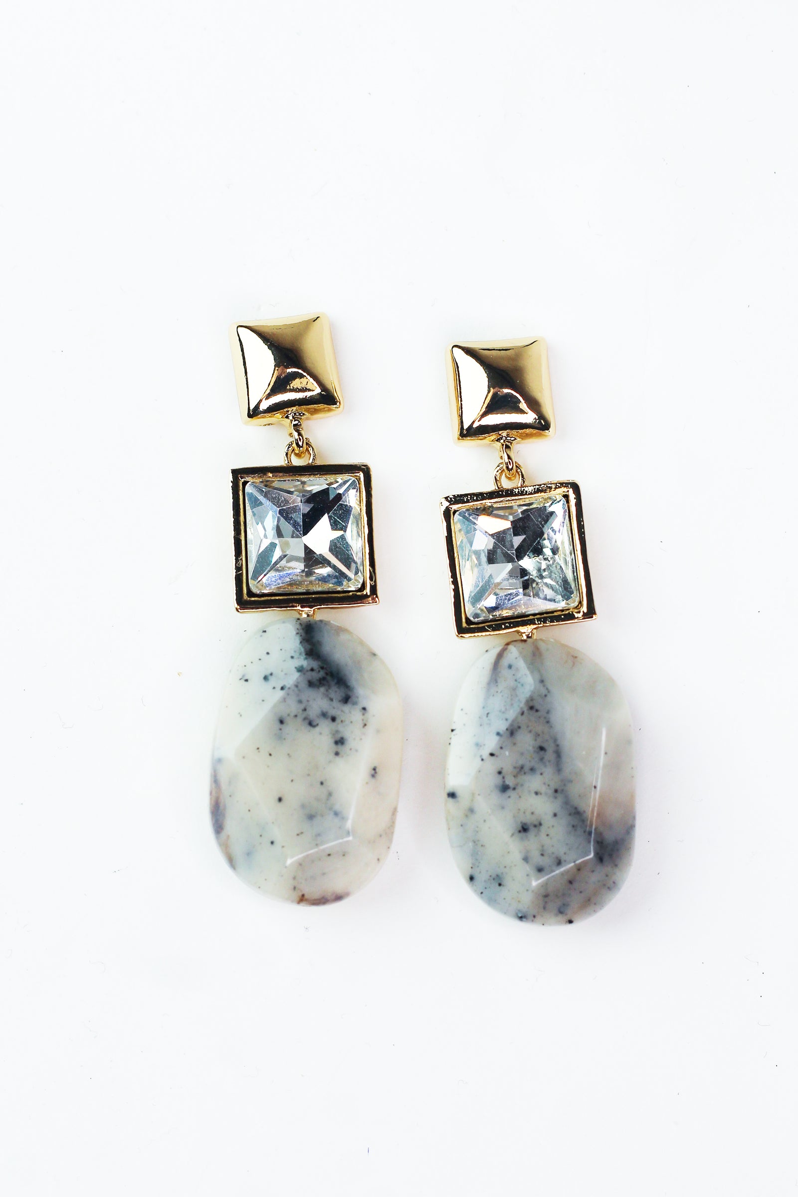 Square, Rhinestone & Oval Dangling Earrings