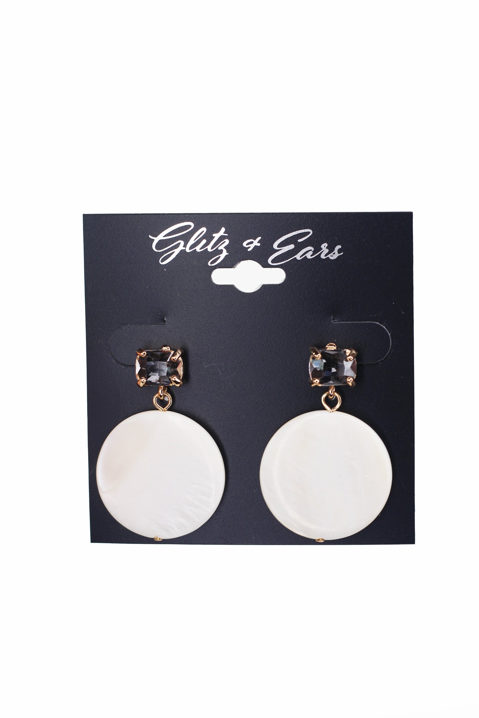 Square Stone & Round Shell Earrings