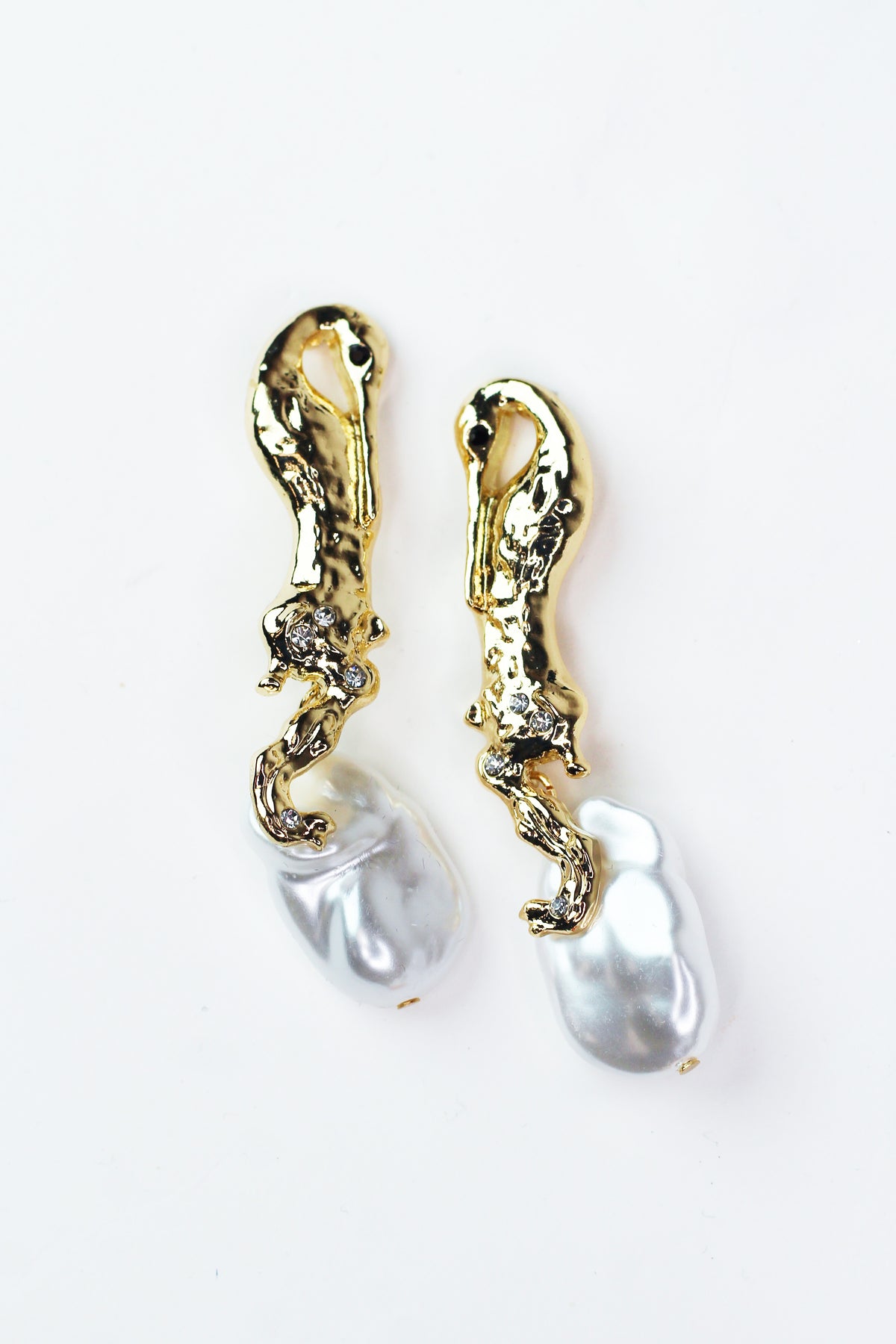 Hammered Bird &amp; Dangling Pearl Earrings