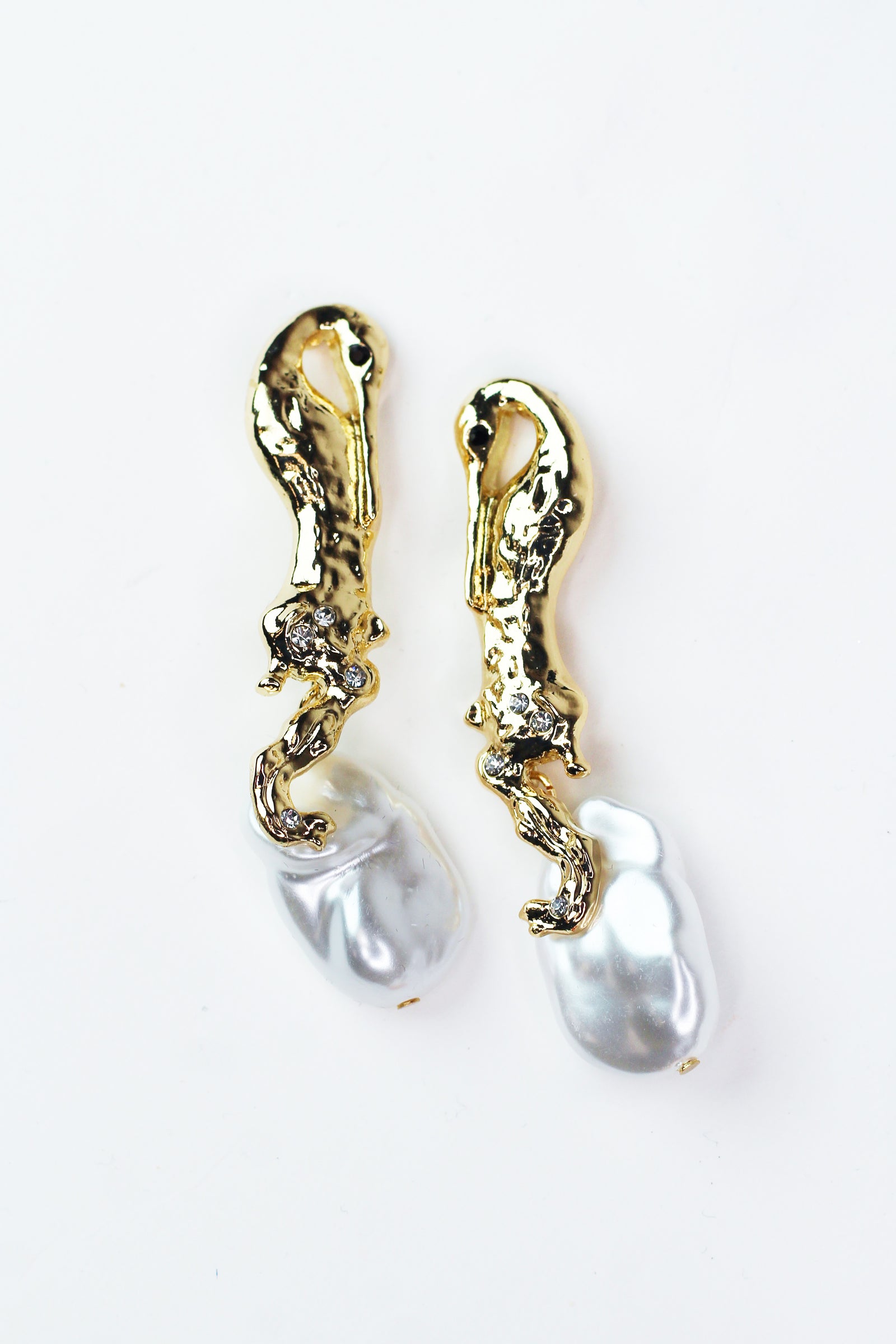 Hammered Bird & Dangling Pearl Earrings
