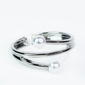 Metal Rows w/ Pearl Ends Bangle Bracelet