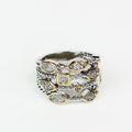 Two Toned 4 Row Ring w/ Pave Shapes