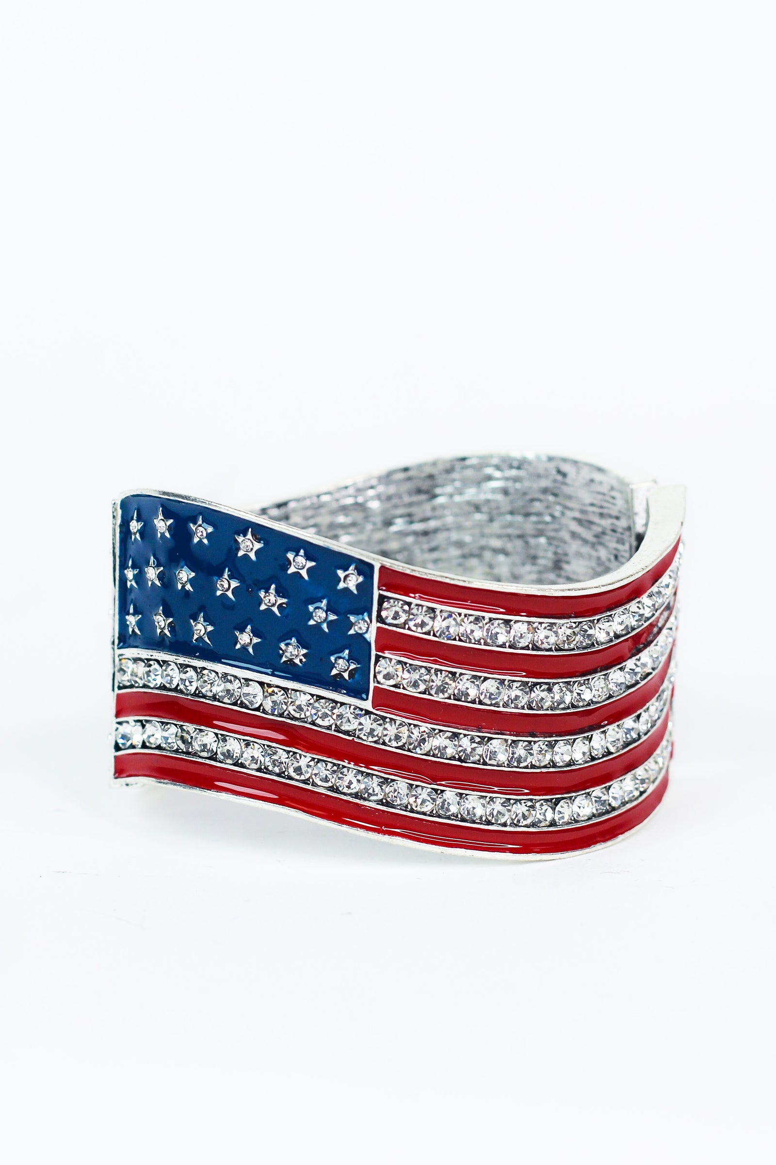 Wavy Flag Bangle Bracelet w/ Rhinestone Accents