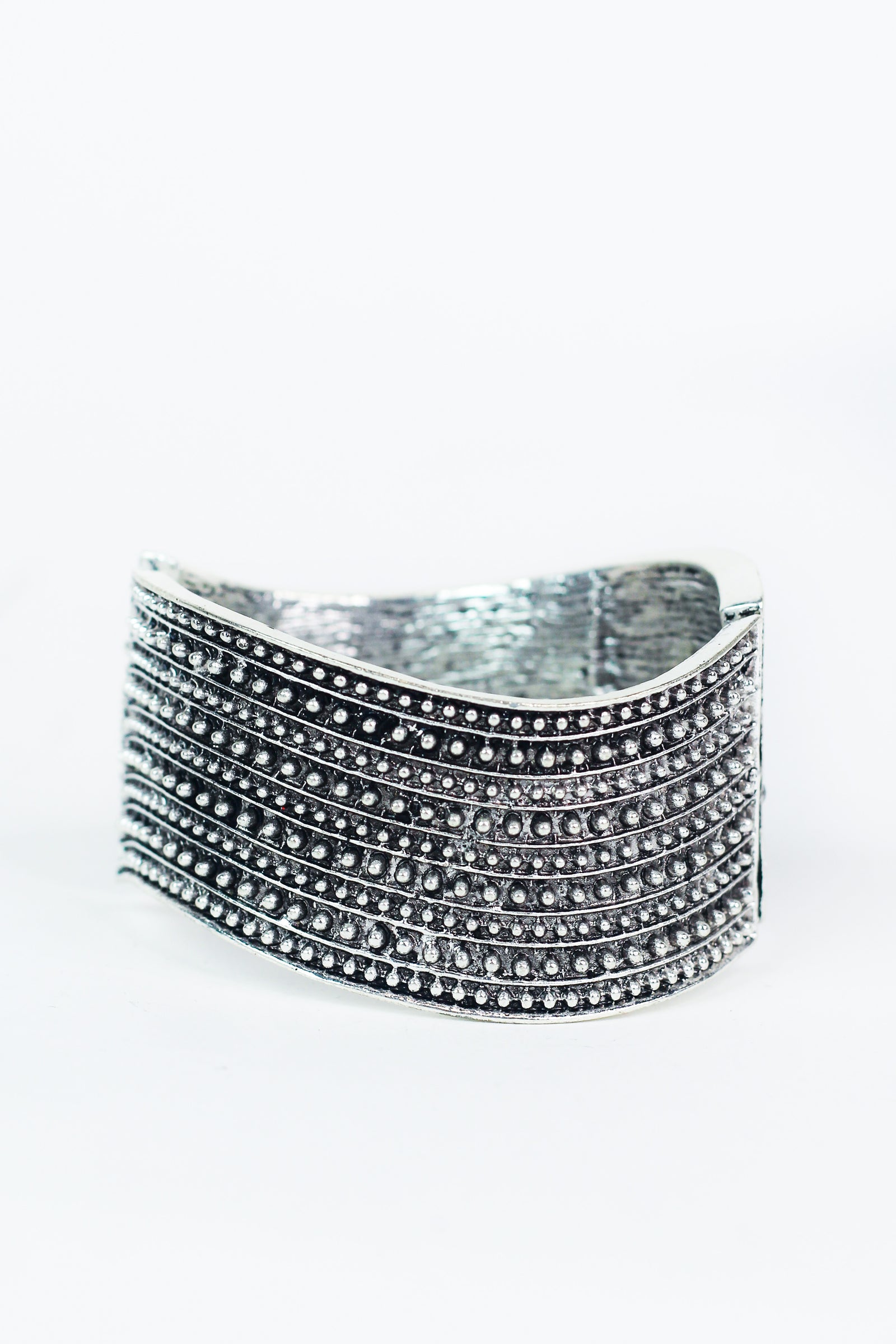 Wavy Flag Bangle Bracelet w/ Rhinestone Accents