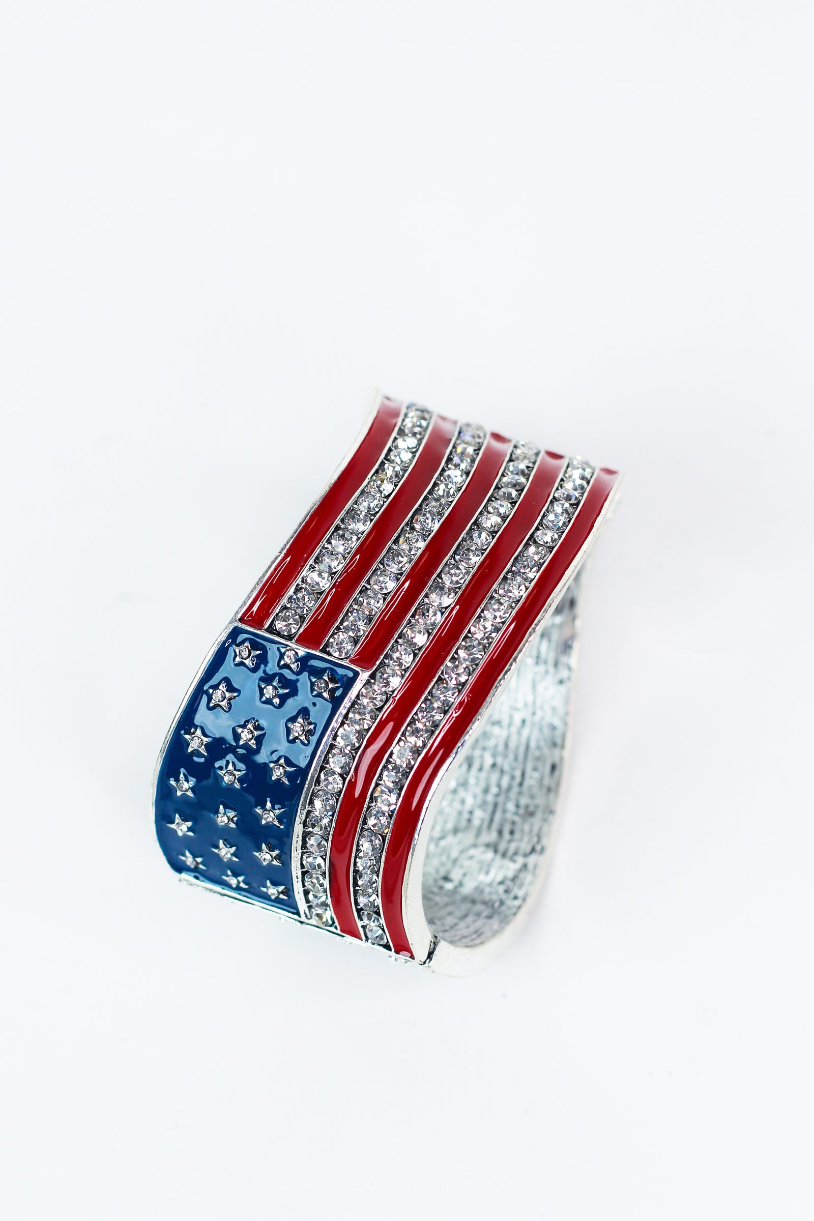 Wavy Flag Bangle Bracelet w/ Rhinestone Accents