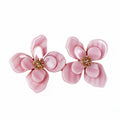 Large Flower Petal Stud Earrings w/ Gold & Stone Center