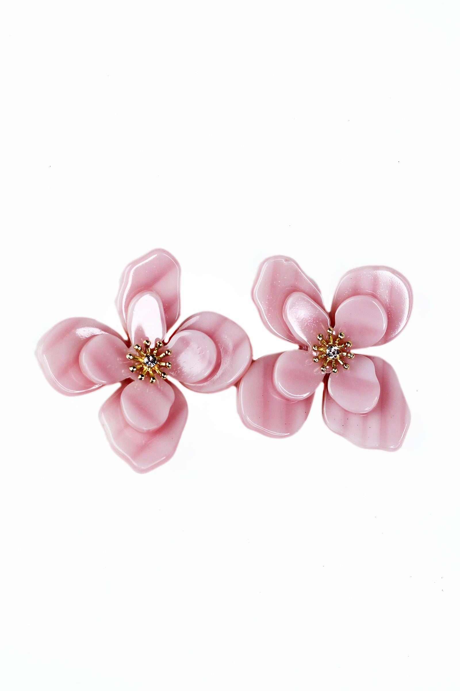 Large Flower Petal Stud Earrings w/ Gold & Stone Center