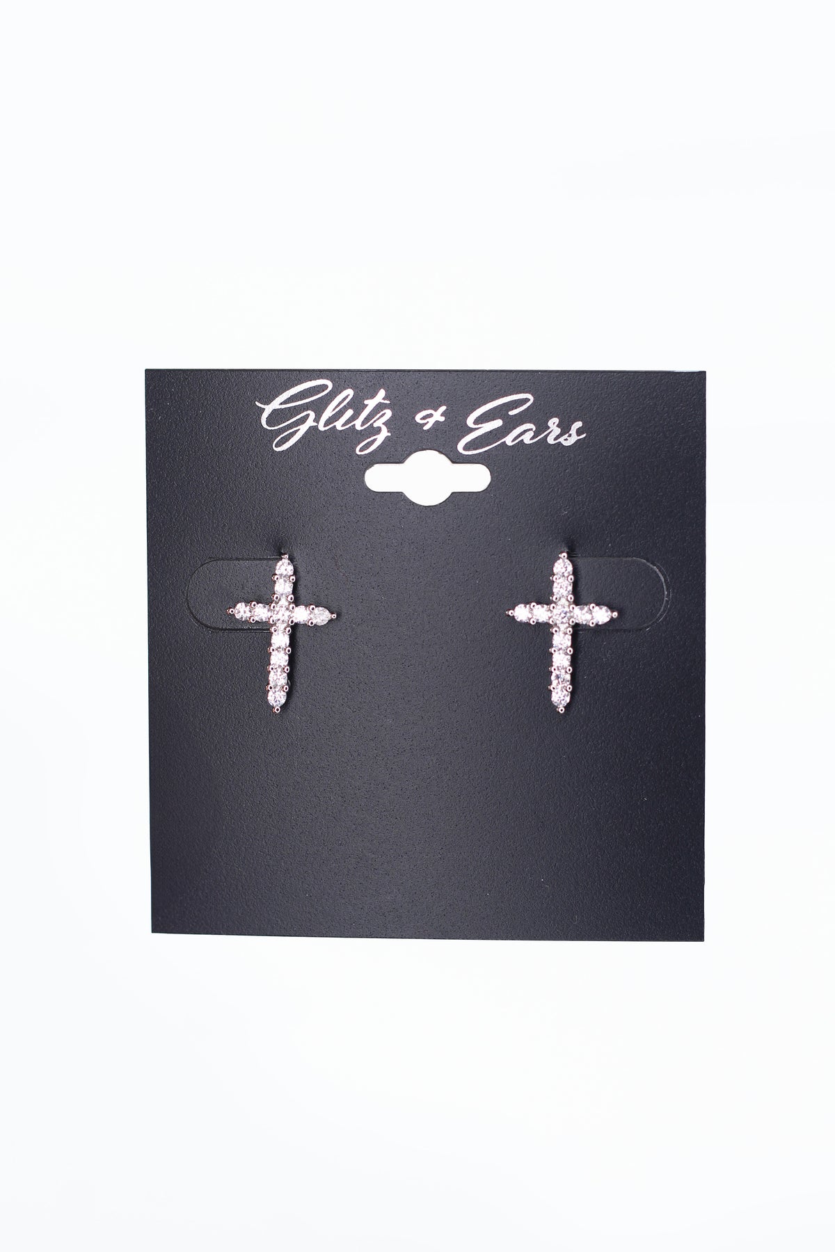 Pave Cross Pointed End Stud Earrings