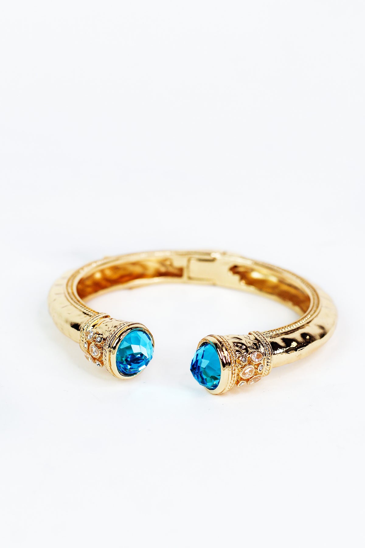 Hammered Bangle Bracelet w/ Round Gemstone Ends