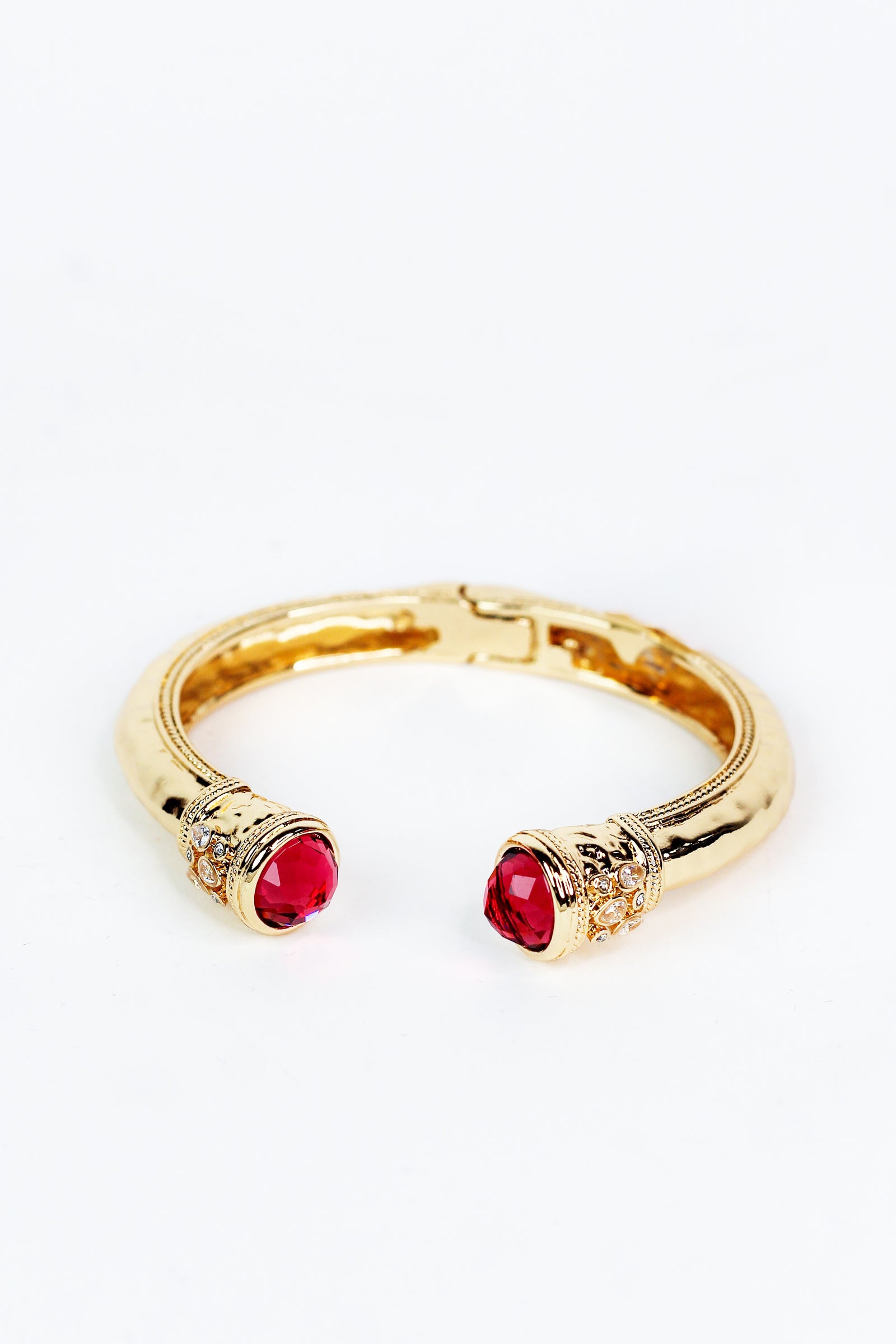 Hammered Bangle Bracelet w/ Round Gemstone Ends