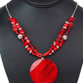 Two Strand Beaded Necklace w/ Round Shell Pendant