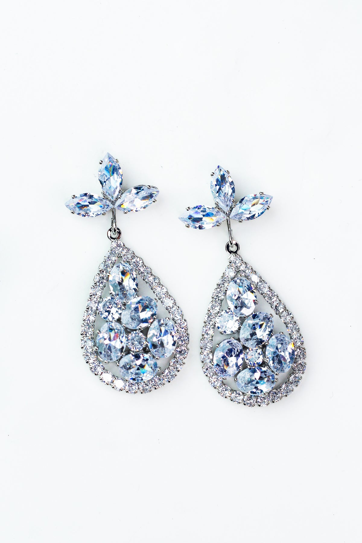 Marquis &amp; Dangling Stone Filled Teardrop Earrings