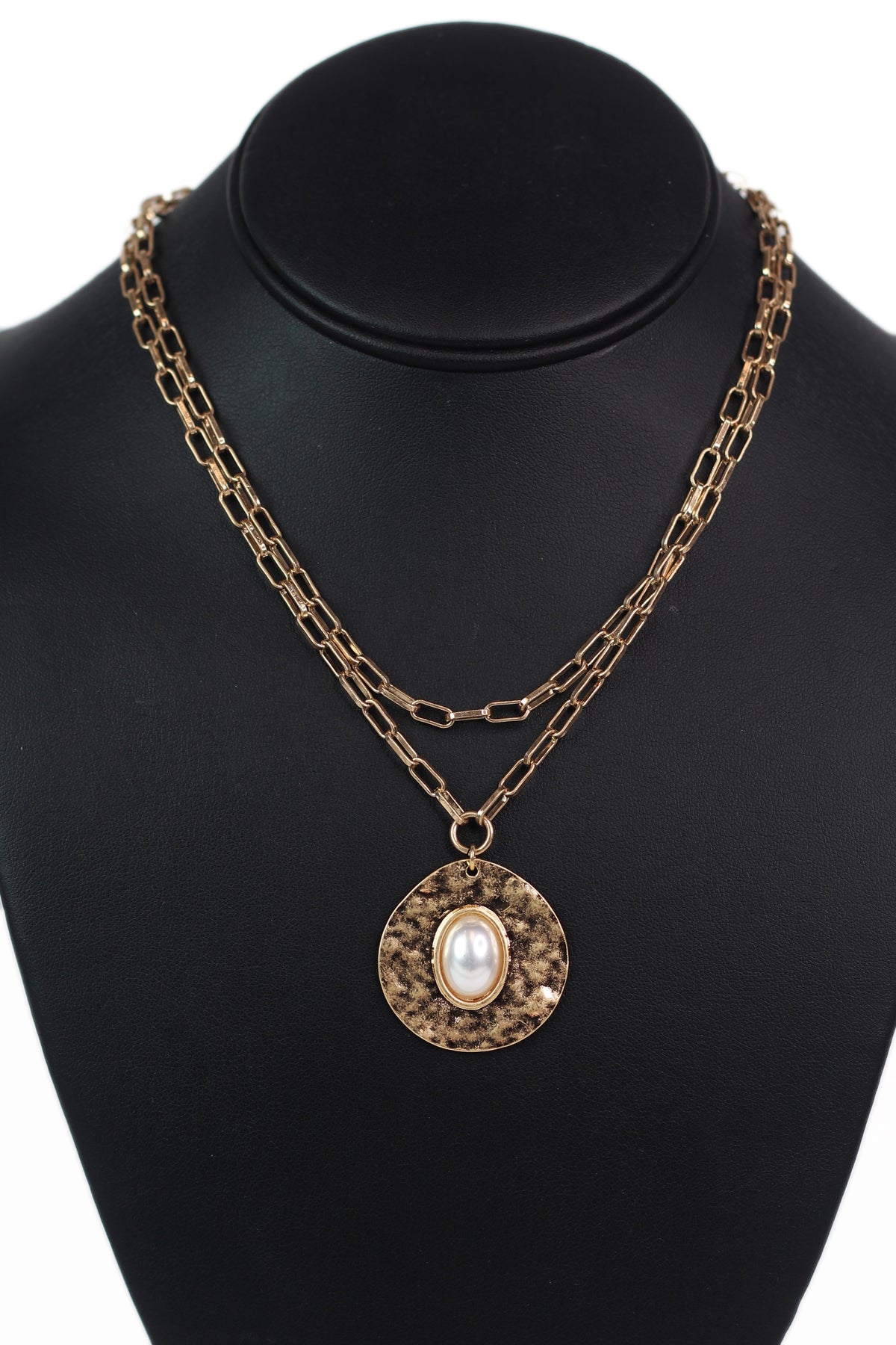 Hammered Circle w/ Pearl Center Necklace